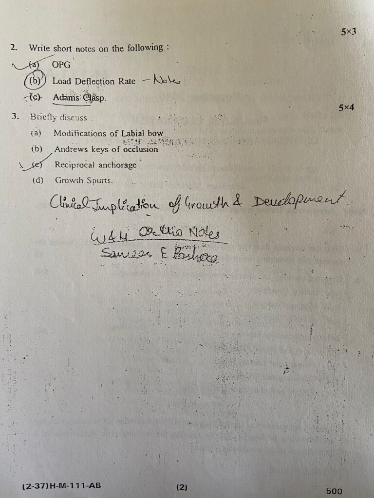 BDS Exam Question Paper For Final Year Students
Orthodontics