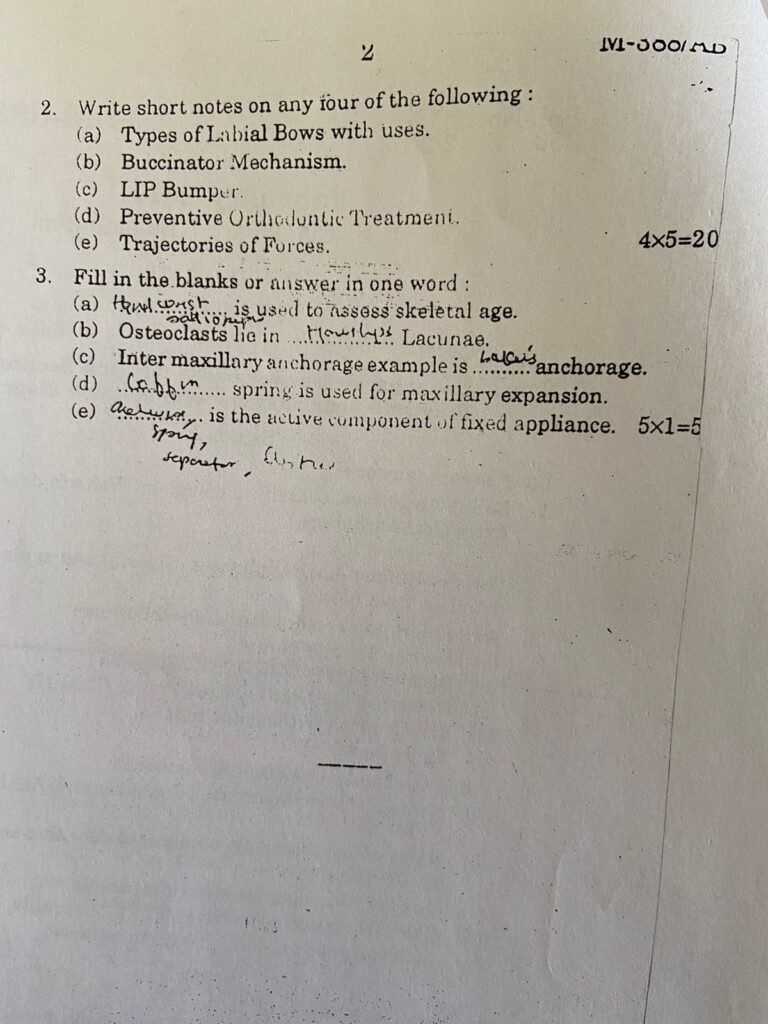 BDS Exam Question Paper For Final Year Students
Orthodontics