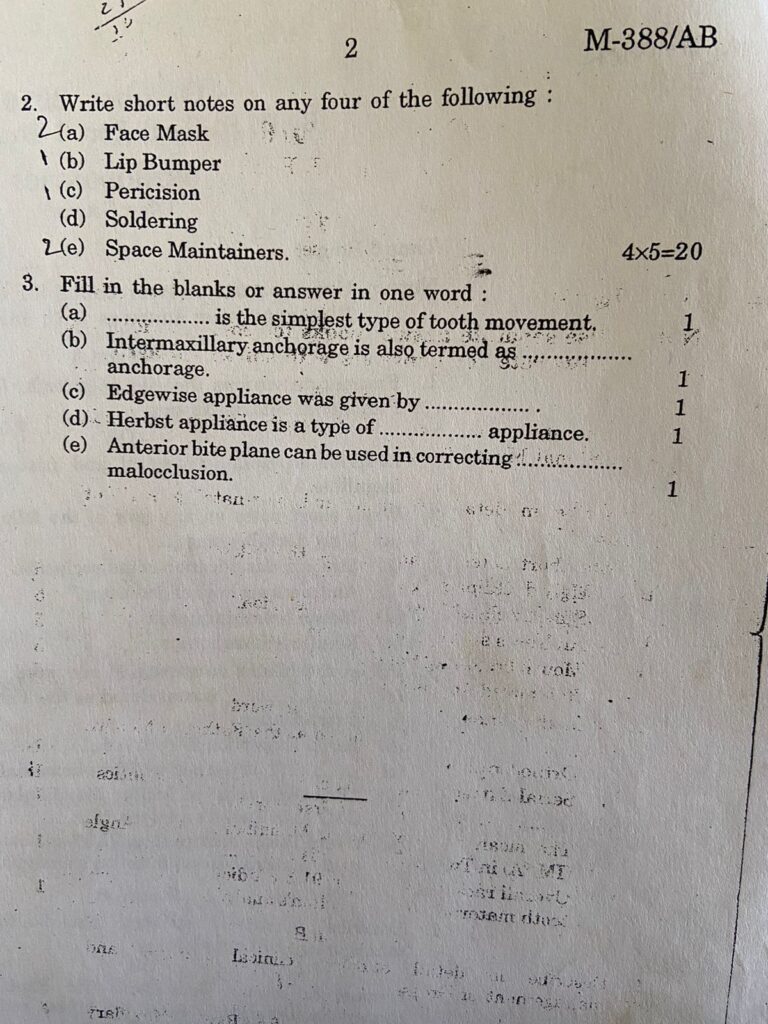 BDS Exam Question Paper For Final Year Students
Orthodontics